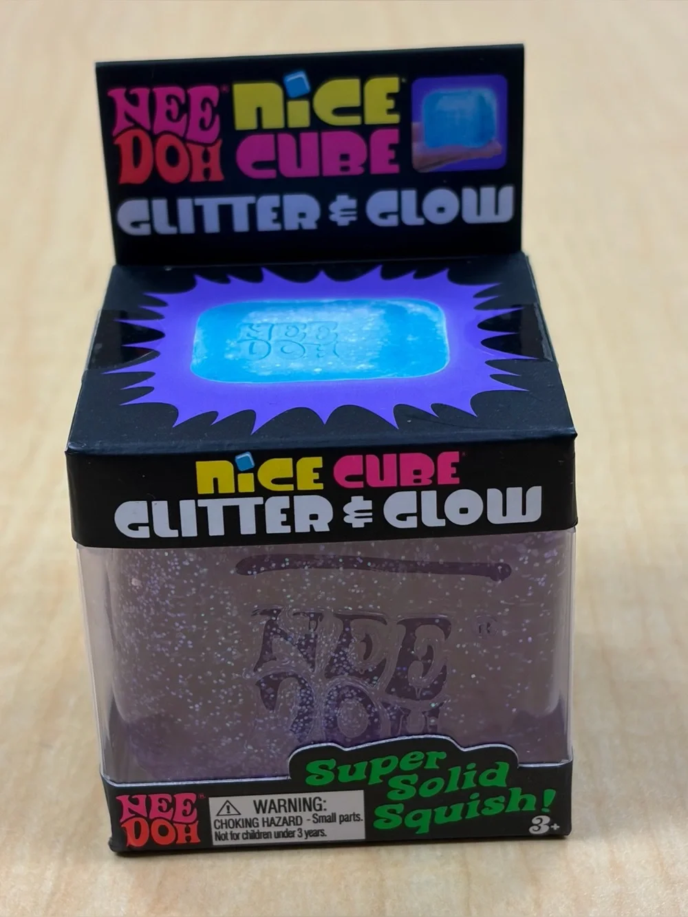 Nee Doh Nice Cube Glitter & Glow Super Solid Squish! Purple Brand New